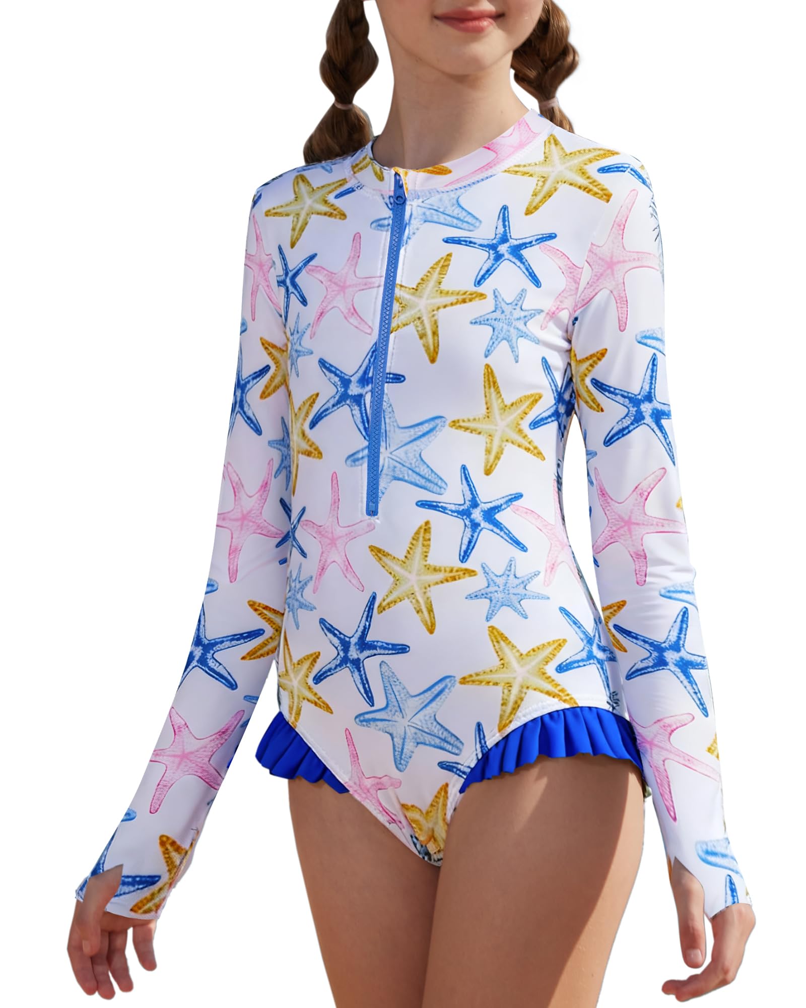 GRACE KARIN Girls One Piece Swimsuits Long Sleeve Bathing Suits Swimwear 5-14Y
