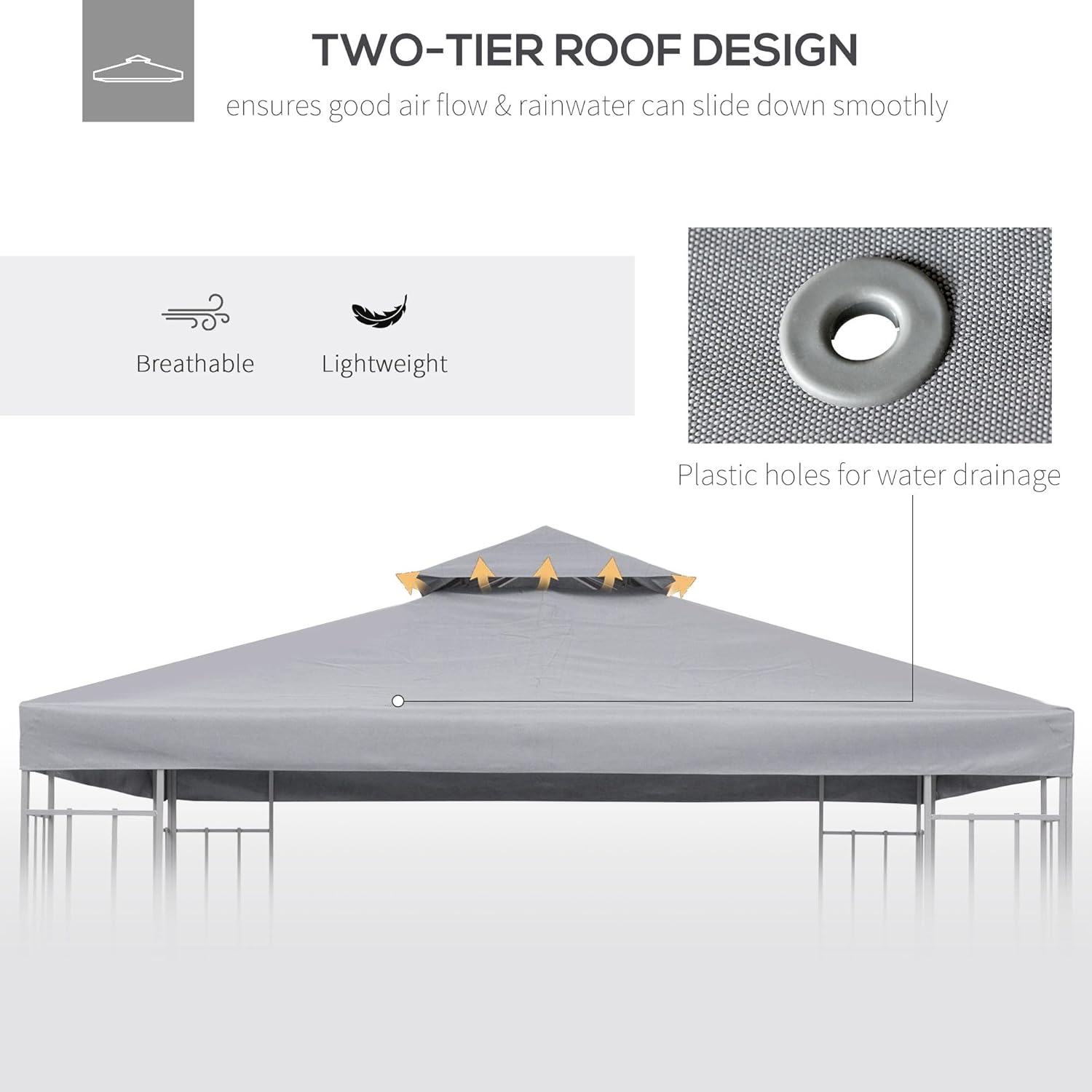 9.84'x9.84' Light Grey 2-Tier Polyester Canopy Replacement Top – PA-Coated UV-Protective Ventilated Gazebo Cover (TOP ONLY)