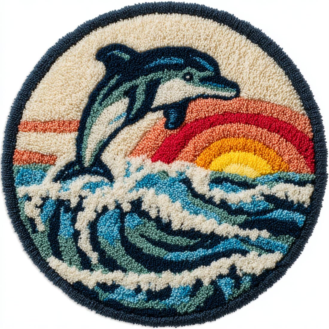 Rqwybcaxn DIY Rug Latch Hook Kits for Beginners Animal Cross Stitch Kit Cartoon Dolphin 60x60cm Round Washable Area Rug Bedroom Wall Hanging