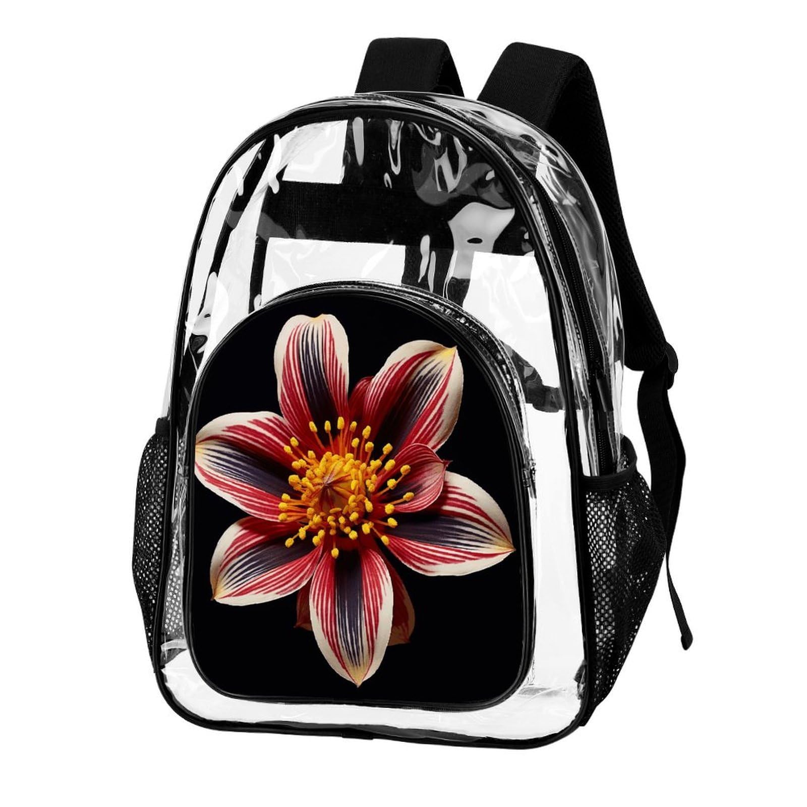 Piccolo zaino trasparente con fiori marroni, grande, in PVC trasparente, per sicurezza, lavoro, viaggi, stadio
