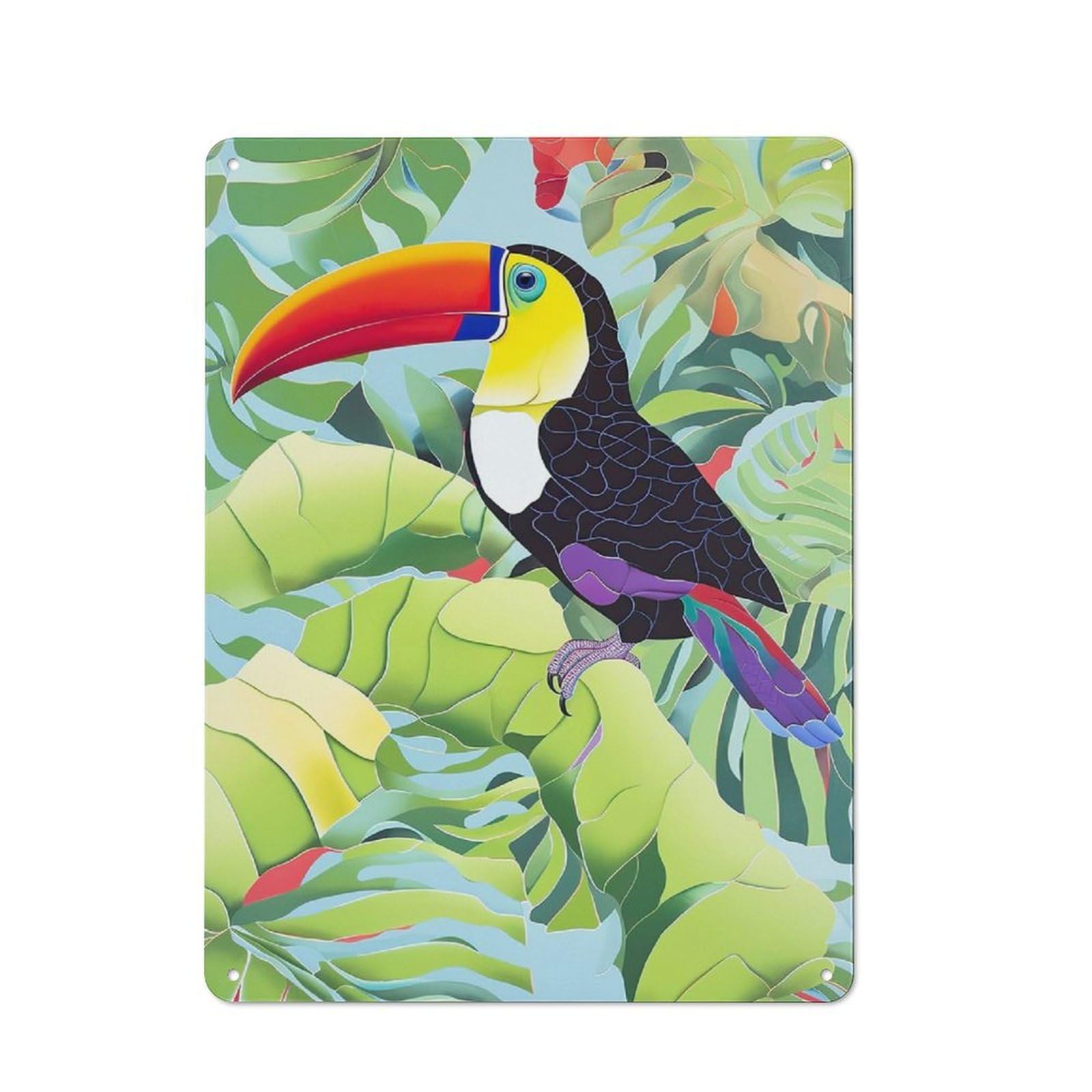 Junmoney Toucan In The Tropics Tin Wall Plaque 40X30cm With For Pub Or Café, With Clear Vintage Wall Decor Character