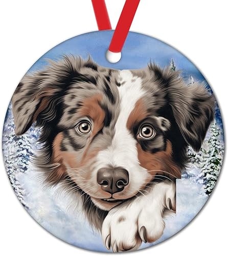 Miniatura 8 de WoGuangis Adorno  Pastor australiano, lindo y divertido adorno de Navidad para perros que asoman al cachorro, adornos de pastor australiano,