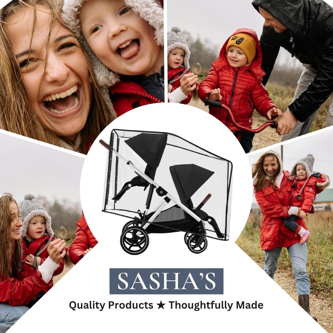 Sasha S - Parapioggia per passeggino doppio Cybex Gazelle S, Gazelle S 2 ed e-Gazelle S, doppio strato di protezione dalle intemperie di Sasha S