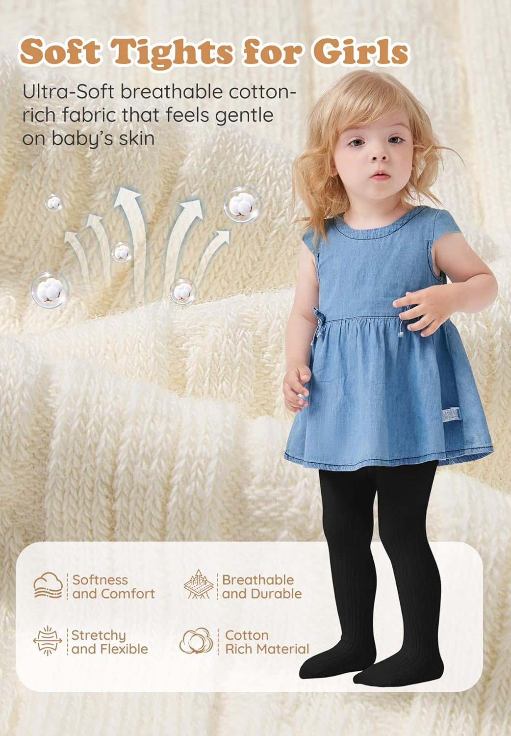 Zando Soft Cable Knit Toddler Tights - Seamless Cotton Leggings for Newborn Infant Baby Girl Stockings for Spring Outfit - Image 4