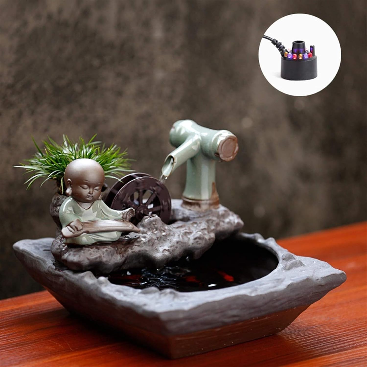 Tabletop Fountain Office Desktop Ceramic Fountain Home Living Room Small Aquarium Zen Fountain Feng Shui Wheel Lucky Decoration Decoration, 6.7" H Desktop Fountain