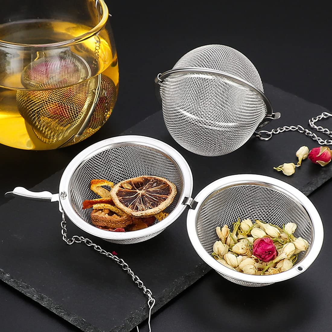 3 Infusori Tè In Acciaio Inox - Sfera Con Catena E Gancio, Maglia Fine Per Tè Foglia E Spezie - Foto 6