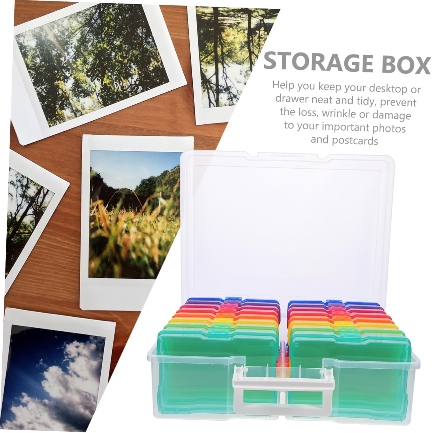 Gadpiparty Multi-functional Photo Organizer Box Photo Storage Box Cards Container for Household Stamp Organizer Portable Storage for Organizing