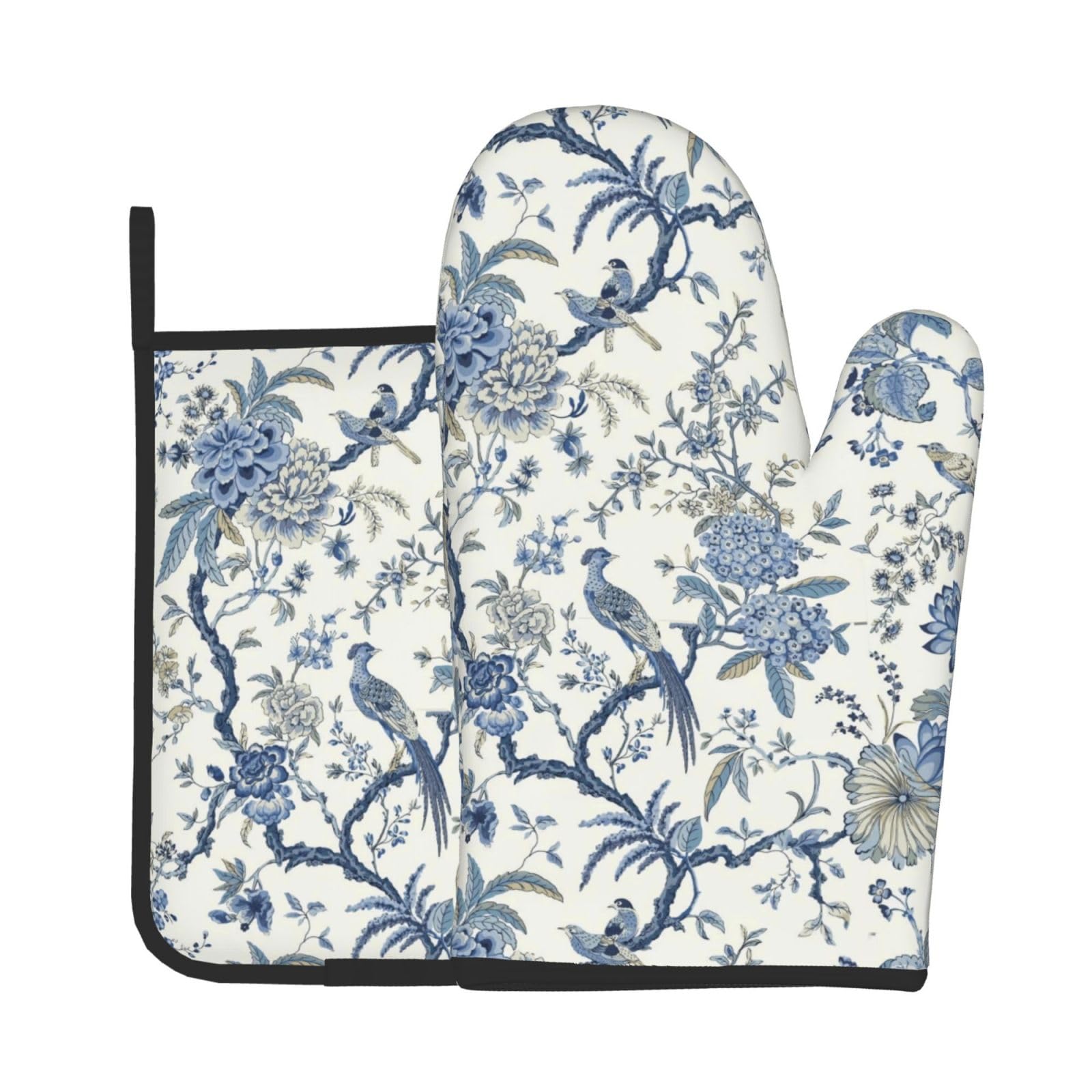 Blue Chinoiserie Oven Mitts and Pot Holders Sets 2 Pack