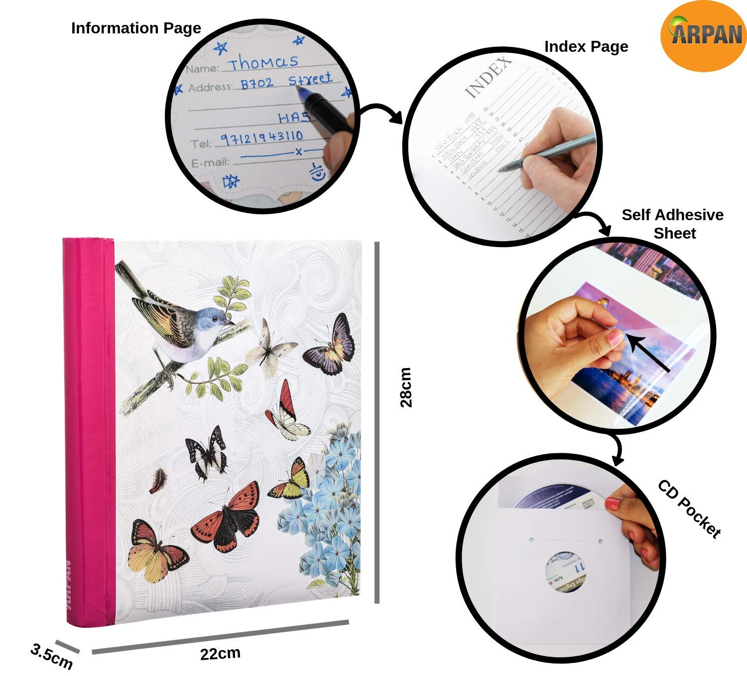 ARPAN Self Adhesive Photo Album 36 Sheets 72 Sides Spiral Bound Photo Album (Vintage Butterfly)