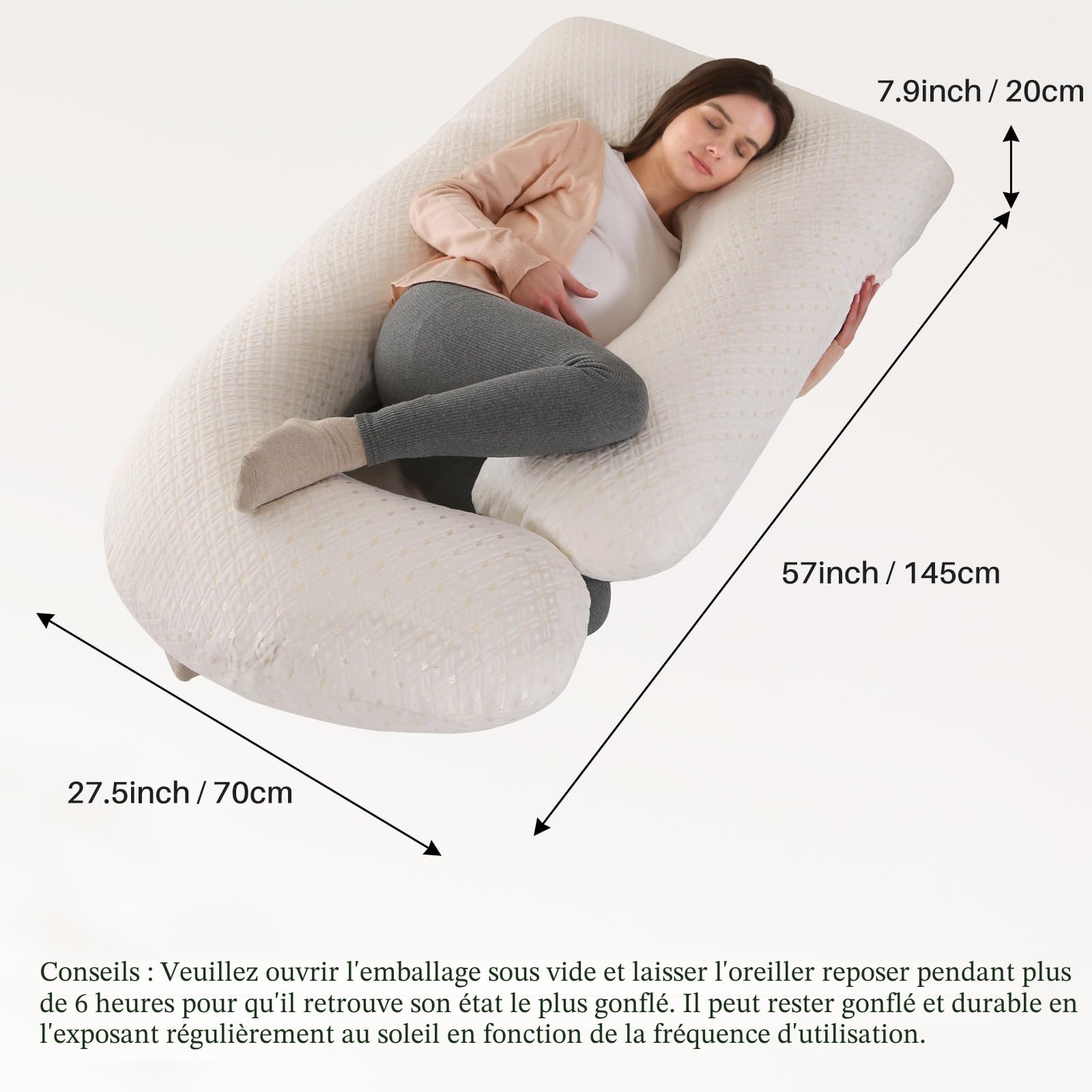 GKXLH Oreiller de grossesse doux – Oreiller de grossesse pour soutien du dos, du ventre, des hanches, des jambes, oreiller de maternité en forme de J pour femme enceinte avec housse amovible (blanc)