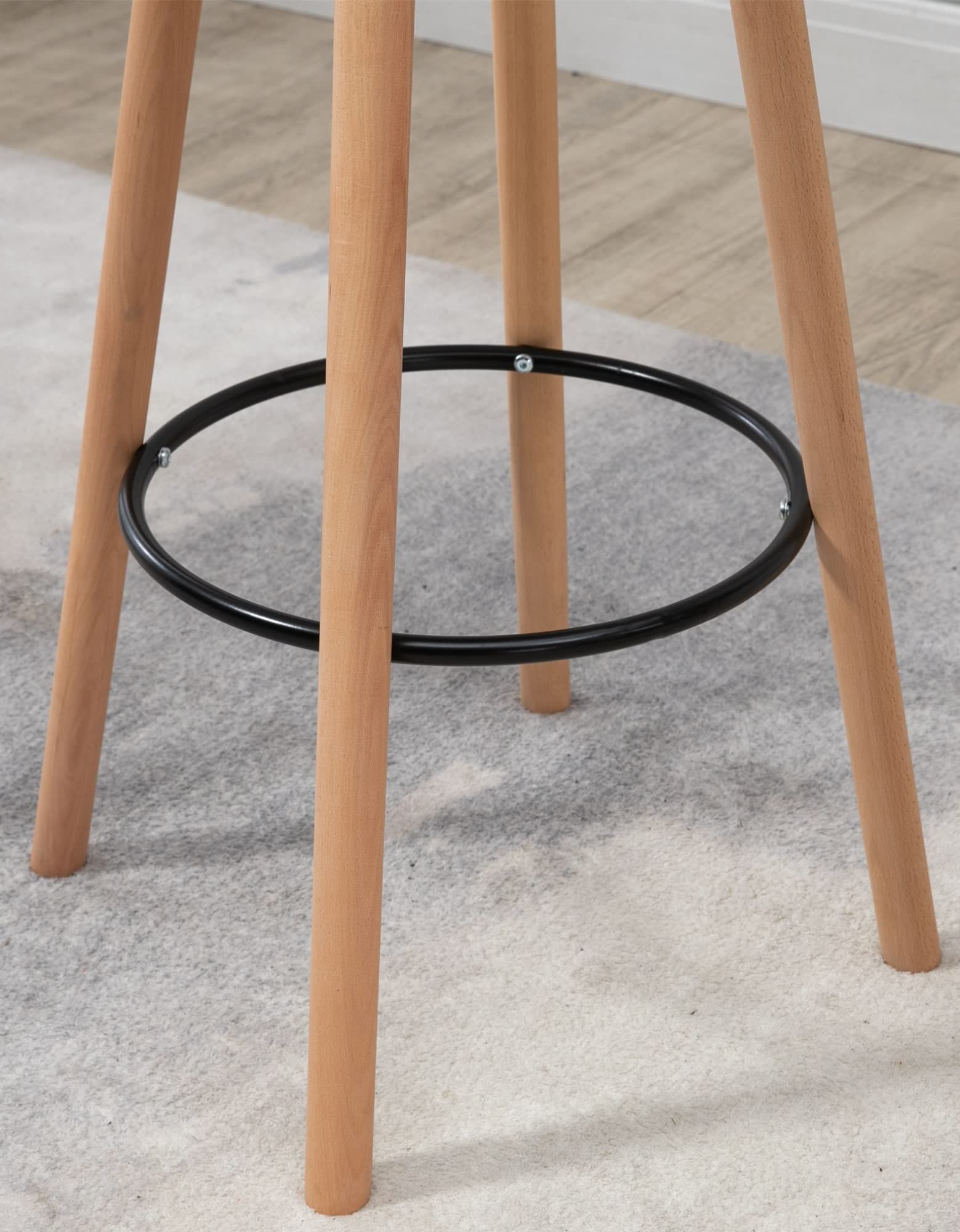 CLP Table Haute De Bar Livia avec Plateau Rond I Pieds en Bois I Repose-Pieds en Métal | Couleur Nature/Blanc