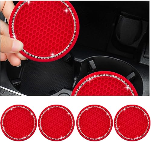 4 posavasos brillantes para automóvil, 2.75 pulgadas, con diamantes de imitación de cristal, tapete antideslizante y duradero para taza de bebida