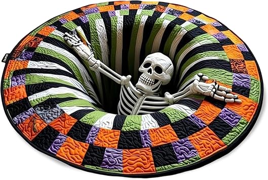 3D Halloween Rug, Candy Corn Abyss Quilted Round Mat, Halloween Quilted Round Rug 3D Illusion, Soft & Durable Fabric Non-Slip Modern Home Decor 100cm/40in, Style D