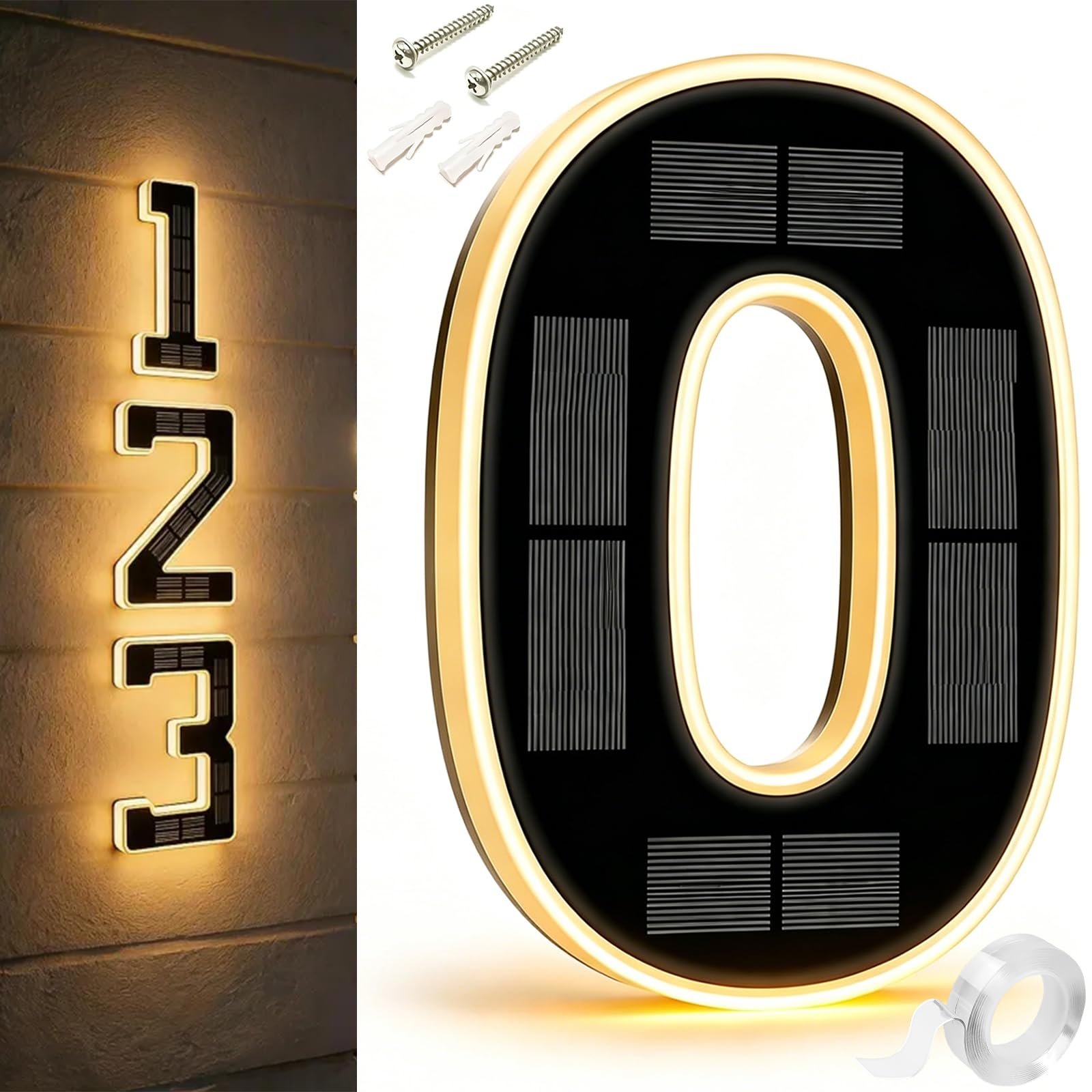 9 Inch Solar Lighted House Numbers For Outside, Light Up House Numbers Solars, Illuminated Houses Number, 0-9 Solar-Powered Houses Number, Illuminate Your Home (0,6.7 in)