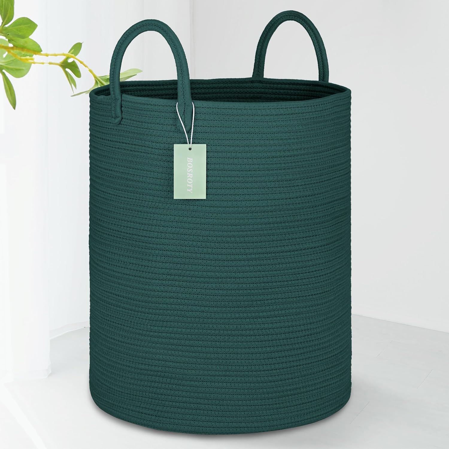 2GUDD® Storage Basket with Lid, Cotton Rope Storage Baskets, Laundry Hamper, Cloth Bin, for Clothes Towels Blankets Pillows Storage in Living Room, (Dark Green, 12 x 15 inch (M))-image-40