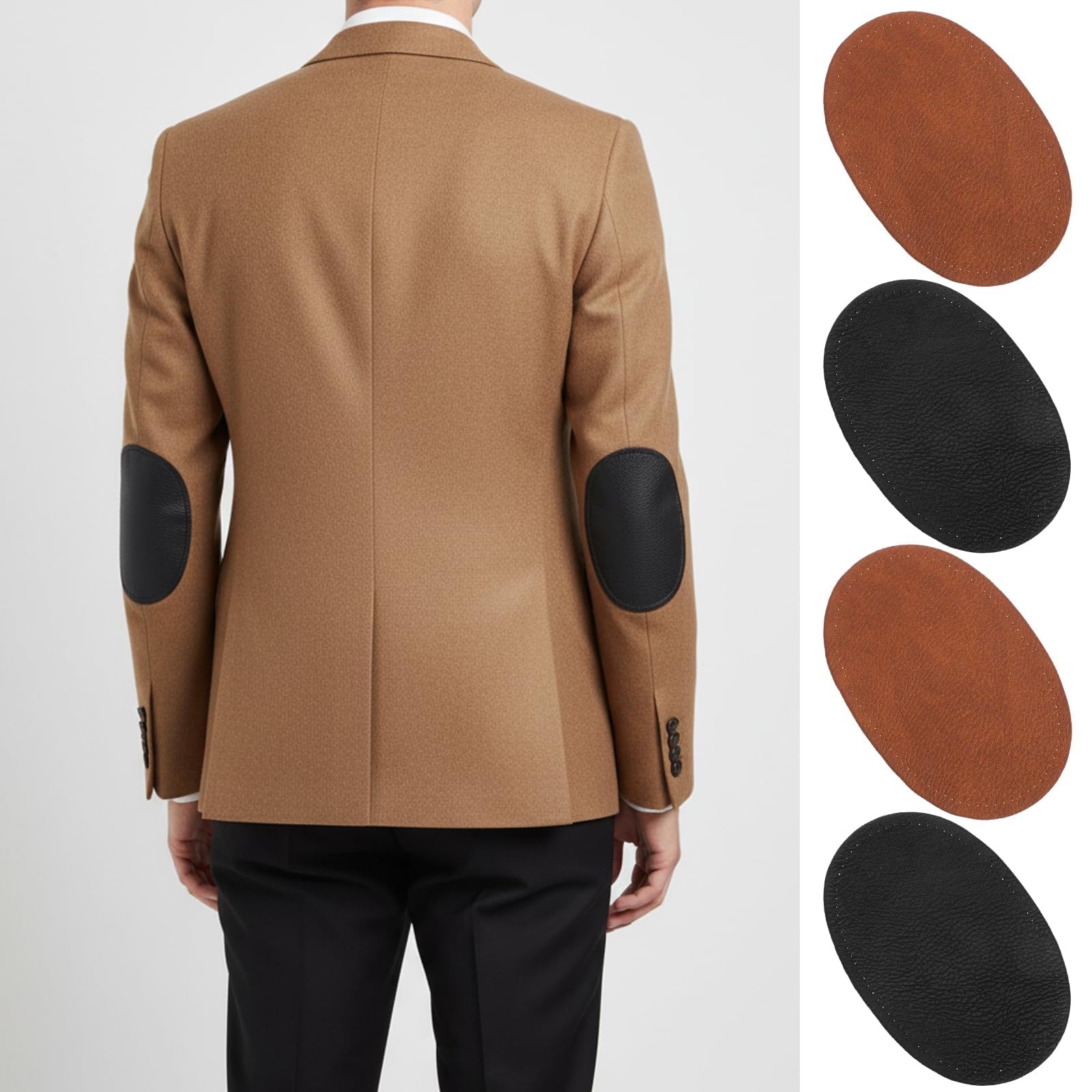 Elbow Patches, Leather Repair Patch, Elbow Patches for Jumpers, 4 Pack Oval Elbow Knee Patches - Iron-On/ Sew-On Fabric Repair Patches for Jackets, Sweaters, Jeans, DIY Clothing Accessories (2 Brown & 2 Black) 1