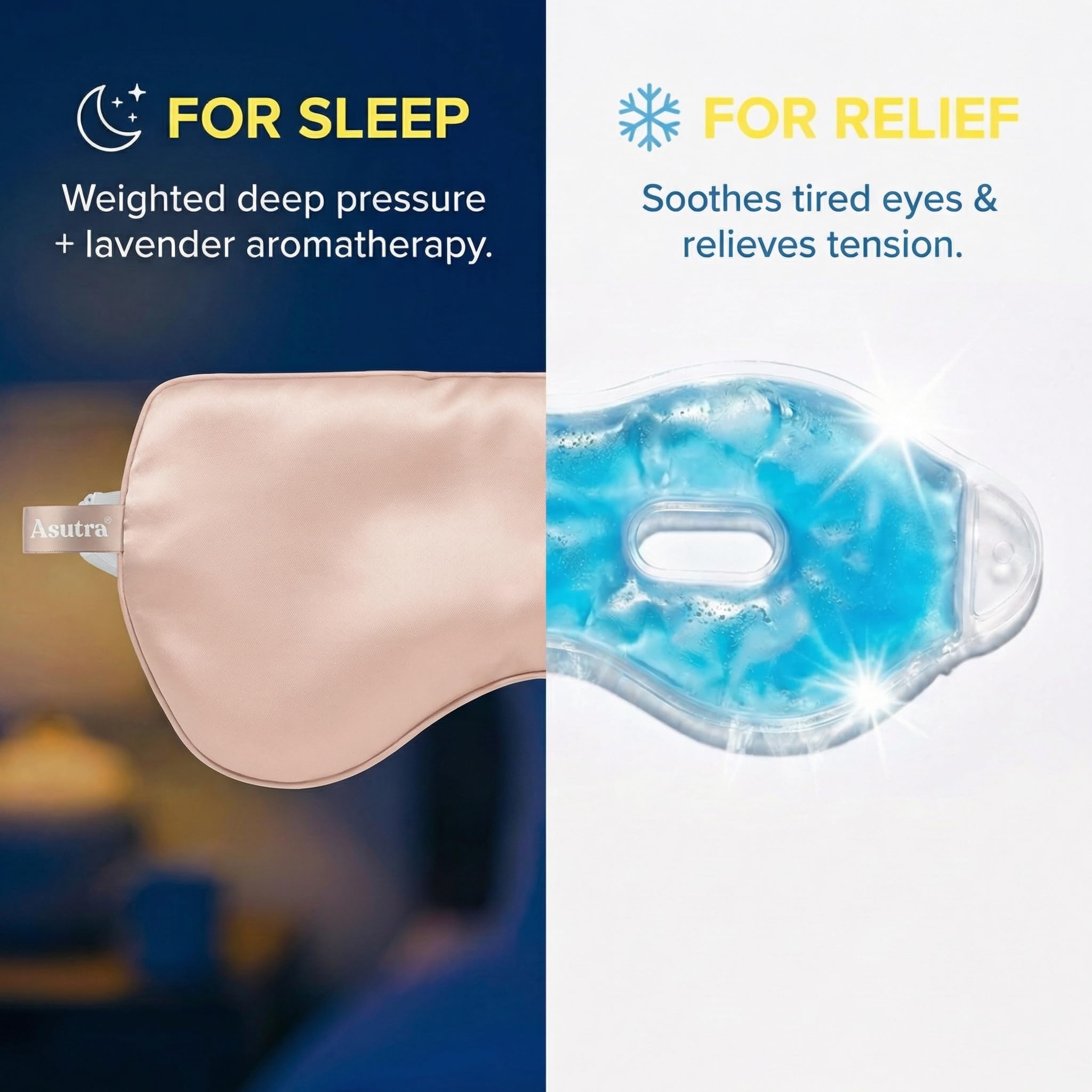 ASUTRA Silk Eye Pillow for Sleep, Light Pink - Filled w/Lavender Buds & Flax Seeds, Weighted Eye Mask, Meditation & Light Blocking Blindfold, Cooling Gel Mask Included