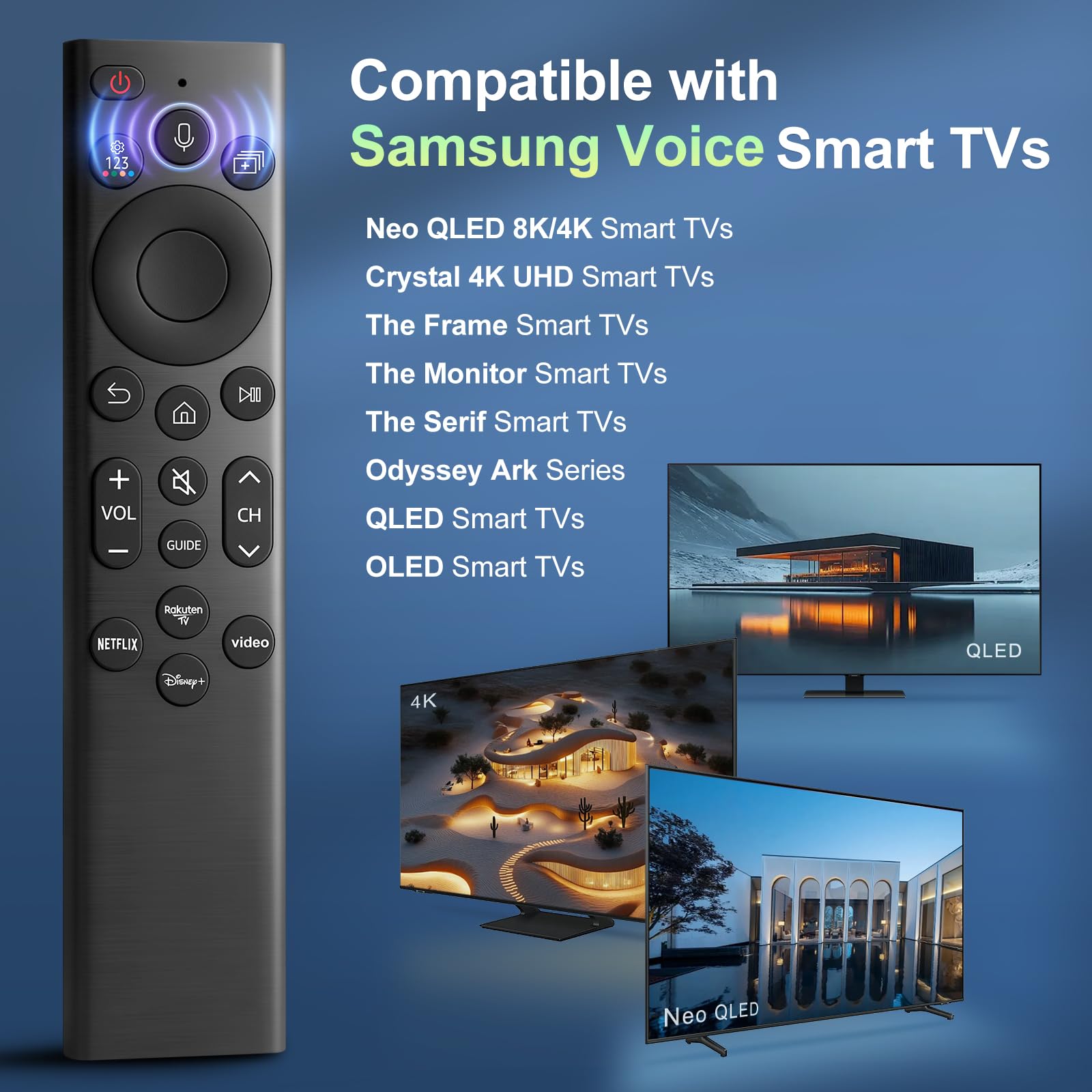 Telecomando di ricambio per Samsung Smart TV, per Smart TV Samsung, con funzione vocale e tasti di scelta rapida