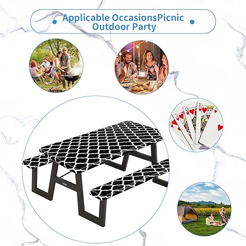 Miniatura 3 de Funda de mesa de picnic ajustable con fundas para banco, 3 piezas, impermeable, para campamento, pícnic, con borde elástico, para
