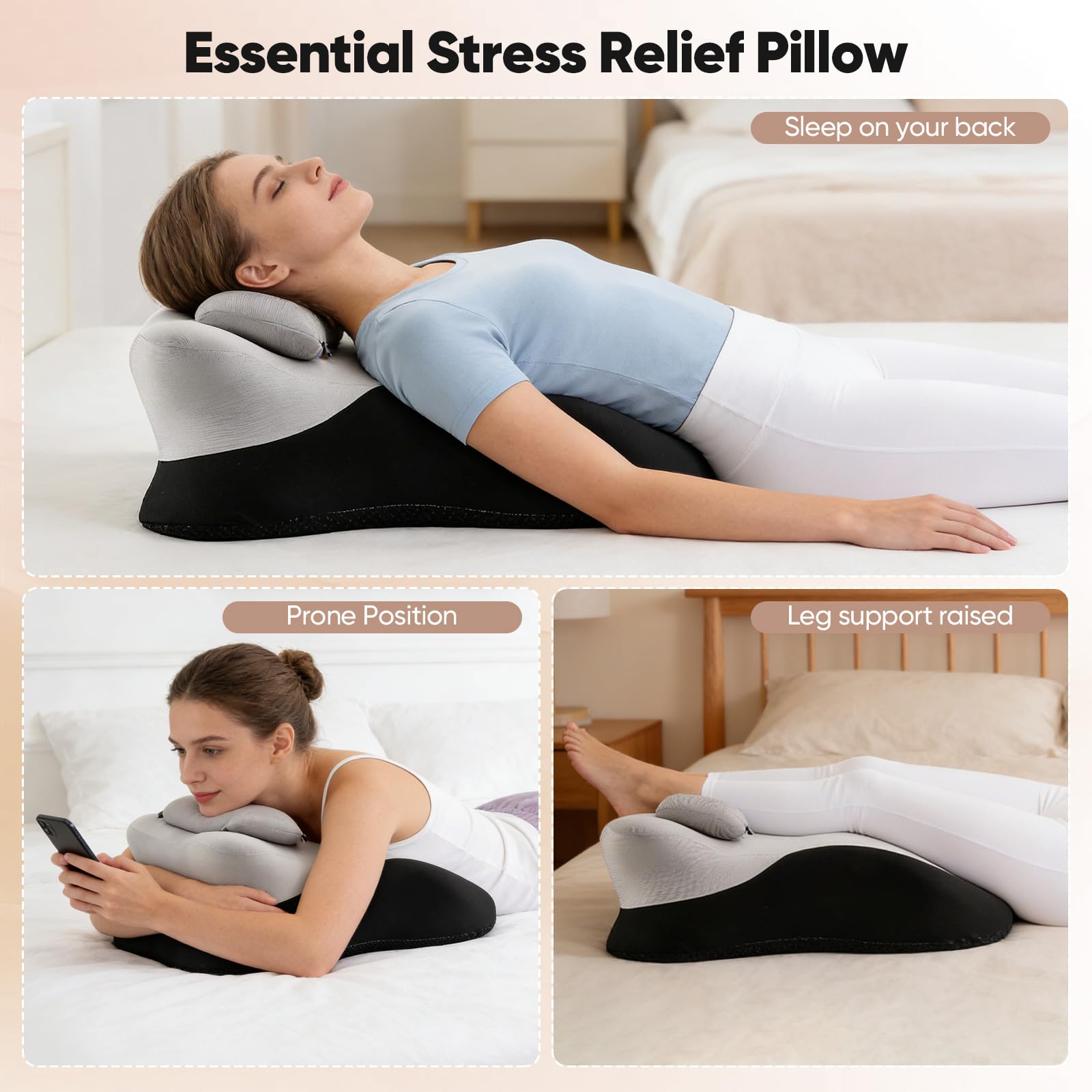 Almohada De Lectura Ergonómica Viscoelástica, Cojín Triangular para Cama Y Sofá con Funda Lavable, Soporte para Espalda Y Piernas, Ideal para Relajación Y Posicionamiento Ortopédico