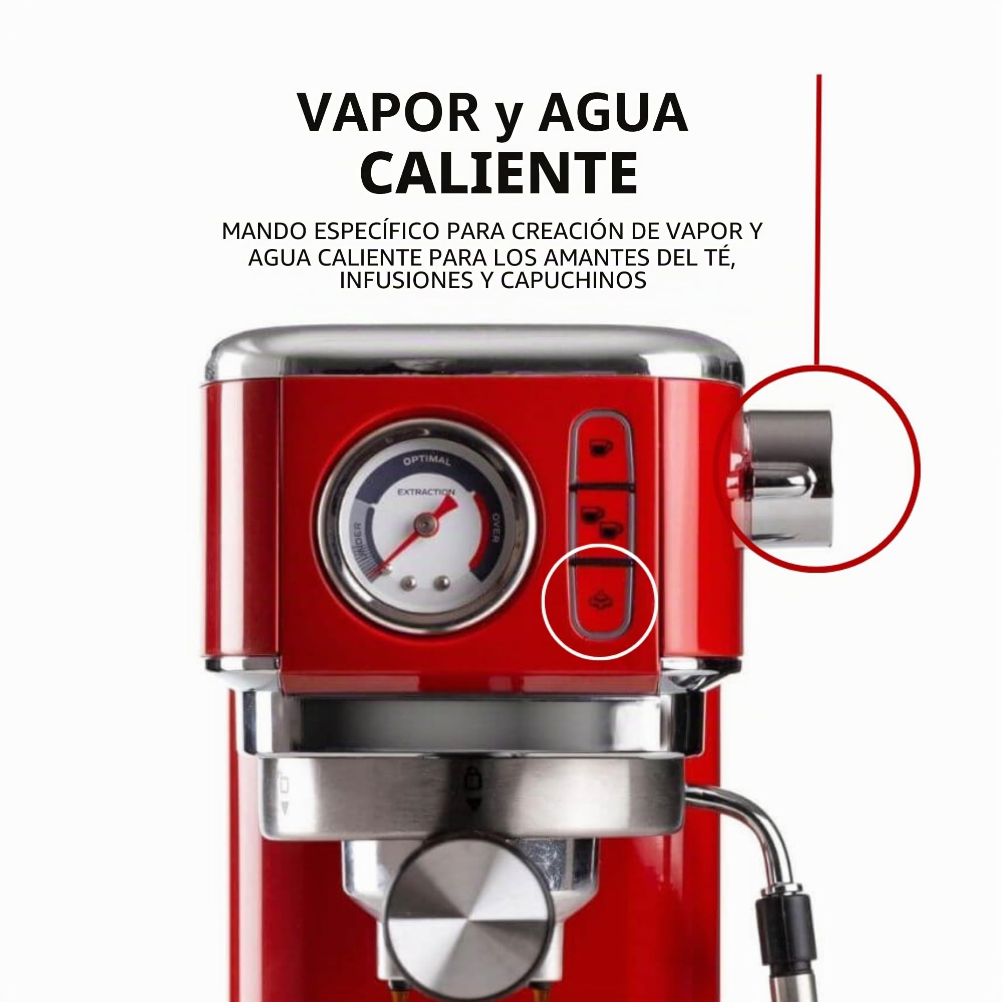 Ariete Espresso Slim Metal 1381, cafetera con manómetro, compatible con café en polvo y monodosis ESE, 15 bares máximos, filtro 1 o 2 tazas, lanza para capuchino, 1300 W, color rojo