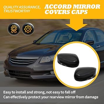 2PCS Front Side Mirror Caps Compatible with Accord 2008-2013 | Driver and Passenger, Black, Rearview Mirror Caps