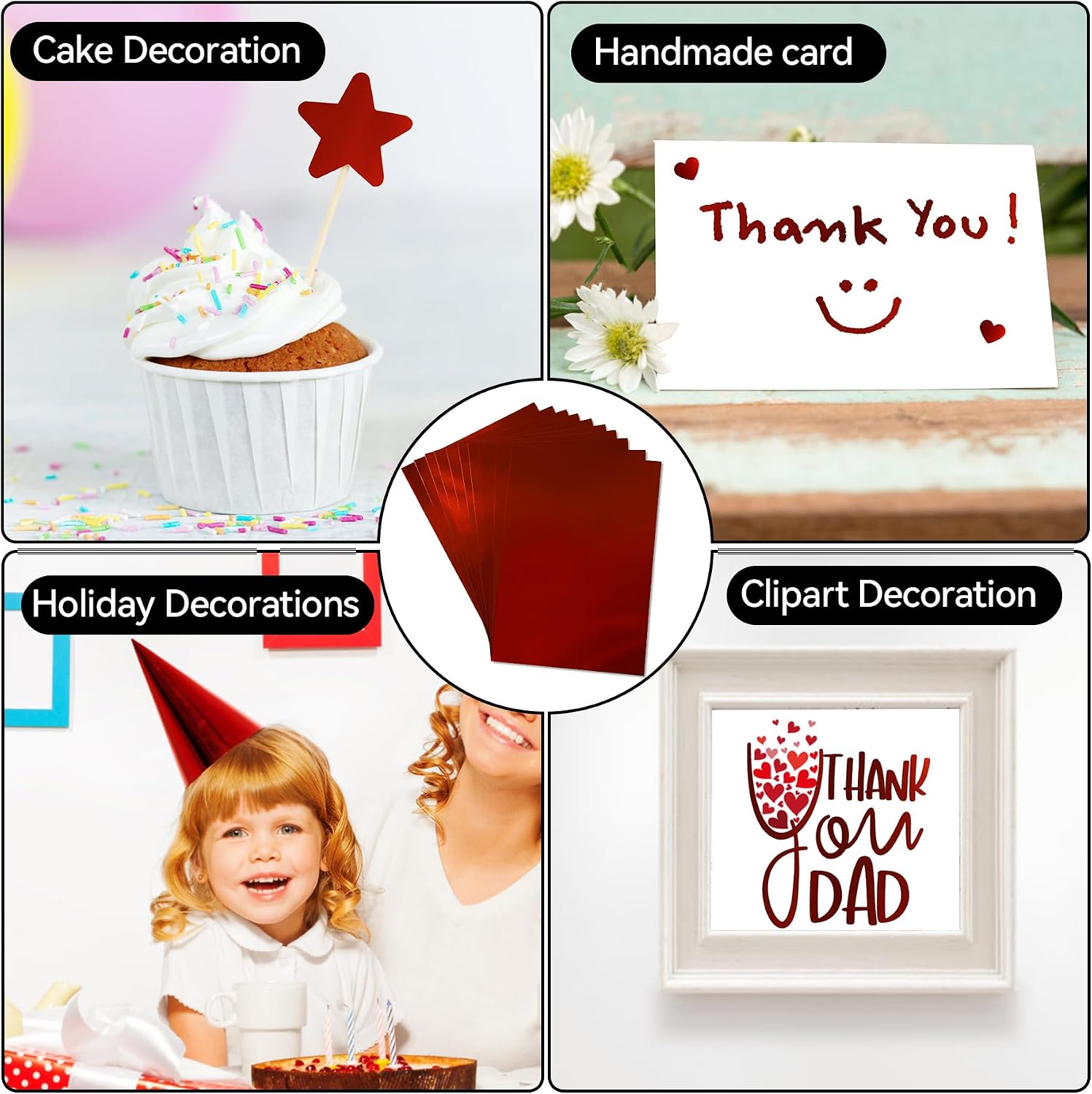 30 Sheets Metallic Red Cardstock Paper - A4 Size (250gsm), Mirror Finish Gold Foil Board for Crafting, Invitations, and Decorations - Die Cut and Plotter Compatible
