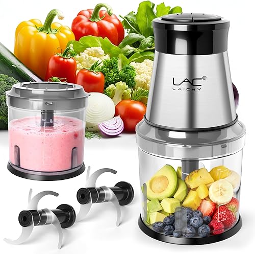 Mini procesador de alimentos pequeño de 4 tazas, picadora de carne con 2 cuencos, picadora eléctrica de alimentos, potente motor de 2 velocidades y