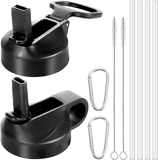2 Pcs Straw Lids Compatible with Hydro Flask Wide Mouth Lid, Straw Lids Top Cap Replacement with Straw, Hook and Straw Cleaning Brush for 12 18 32 40 64 oz Insulated Sports Water Bottles Accessories