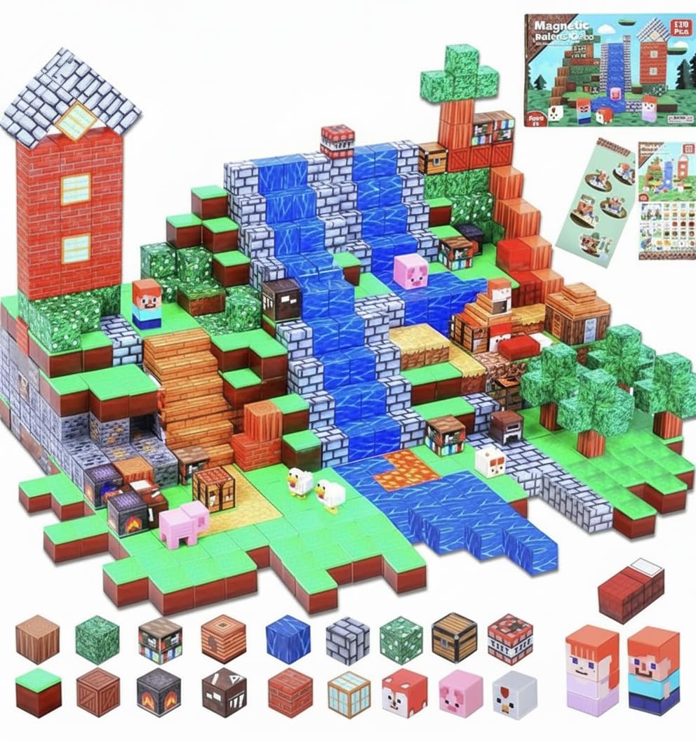 GigglePlay Magnetic Blocks Magnetic Building Blocks Construction Building Toy STEM Montessori Birthday Gift Present Cubes Educational Kids Boys Girls Ages 3 4 5 6 7 8 9 10 (150PC, Animal Farm)
