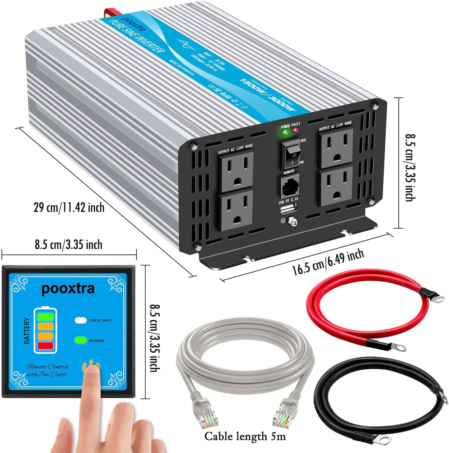 Amаzіng 🔥 pooxtra 1500 watt Pure Sine Wave Inverter DC 24V to 110V Power Inverter with 4 AC Outlets,2.1A USB Ports and 16.4ft Remote Controller for RV Trucks Boats and Emergency Bеѕt Quаlіtу 🔥 pooxtra 1500 watt Pure Sine Wave Inverter DC 24V to 110V Power Inverter with 4 AC Outlets,2.1A USB Ports and 16.4ft Remote Controller for RV Trucks Boats and Emergency