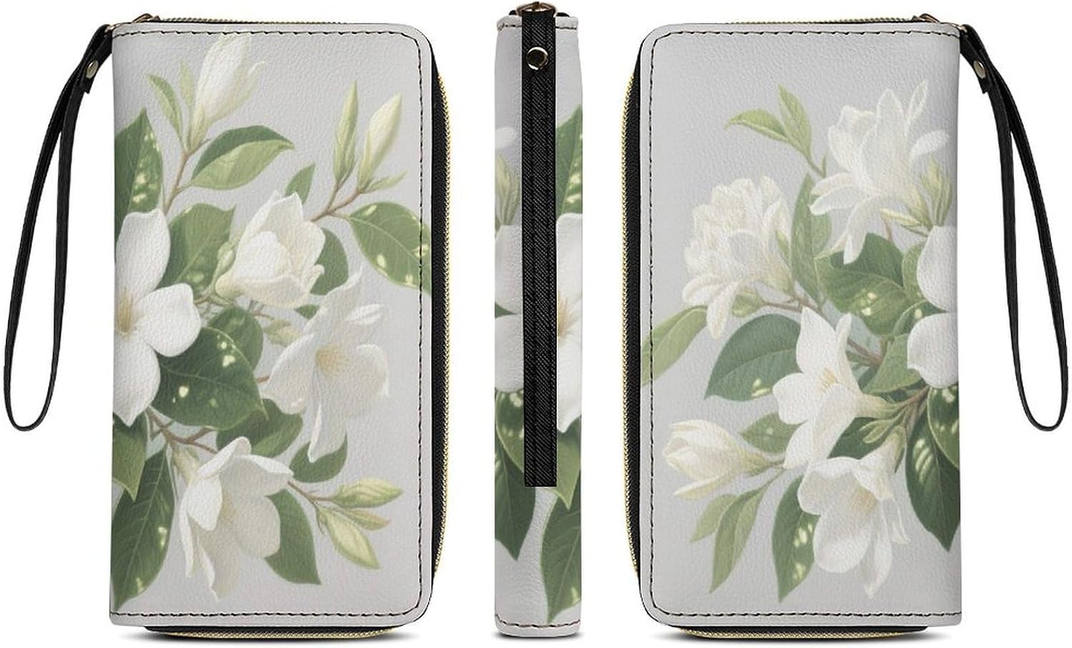 White Floral Green Leaf PU Leather Stylish Wallet image 3