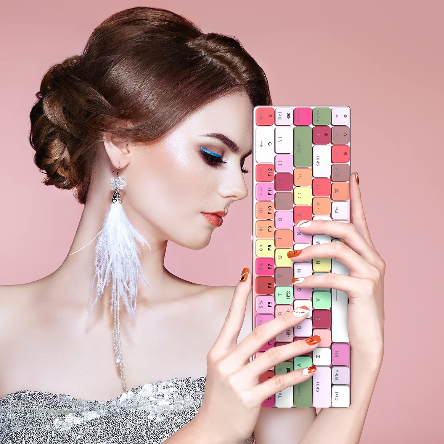 60% RGB Wireless Keyboard,2.4G/USB-C/Bluetooth Mechanical Keyboard With Low-Profile Clicky Blue Switch,Gaming Keyboard With Software,Metal Base,N-Key Rollover,60 Percent Keyboard for Ipad,PC,Mac,Xbox