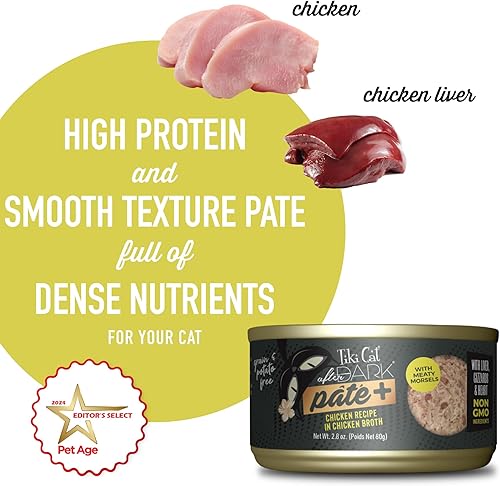 Miniatura 4 de Tiki Cat After Dark Pate+, receta de pollo en caldo de pollo, con caldo de alta humedad para una hidratación óptima, comida enlatada húmeda para