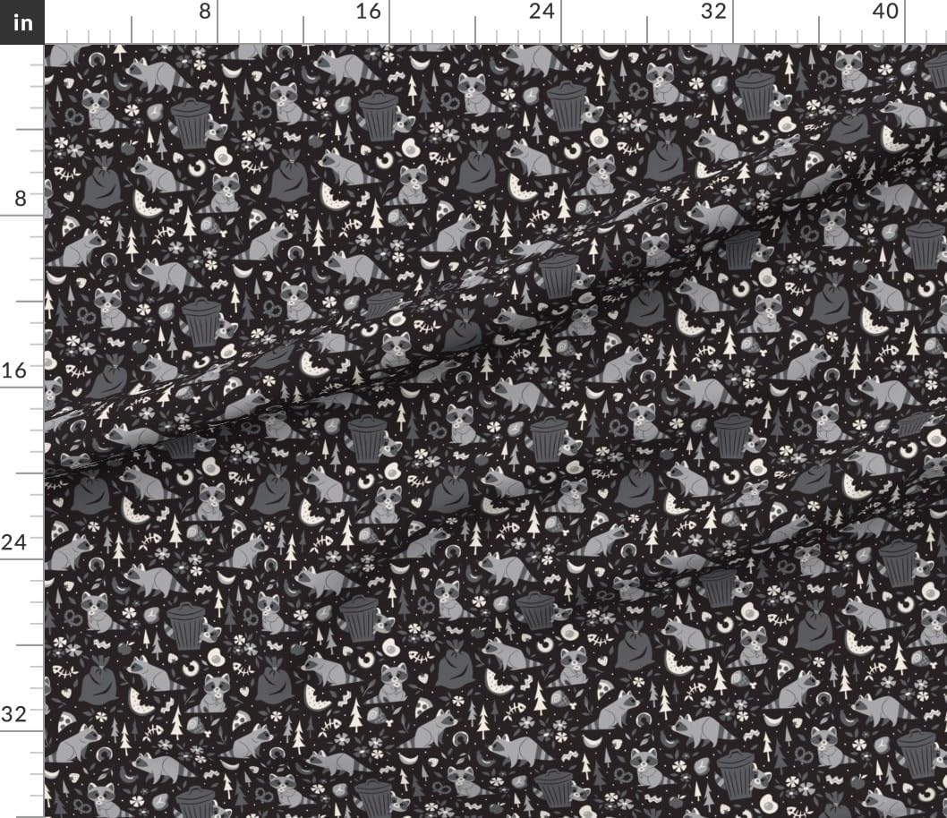 Spoonflower Fabric - Cute Racoon Black Gray White Floral Food Raccoon Bacon Donut Trash Printed on Petal Cotton Fabric Fat Quarter - Sewing Quilting Apparel Crafts Decor