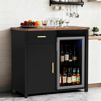 Mini Fridge Cabinet with Storage Space, Coffee Bar Cabinet with Mini Fridge Space, Buffet Sideboard Table for Living Room, Kitchen, Bar, Office 39.5W x 38.5H x 20.9D