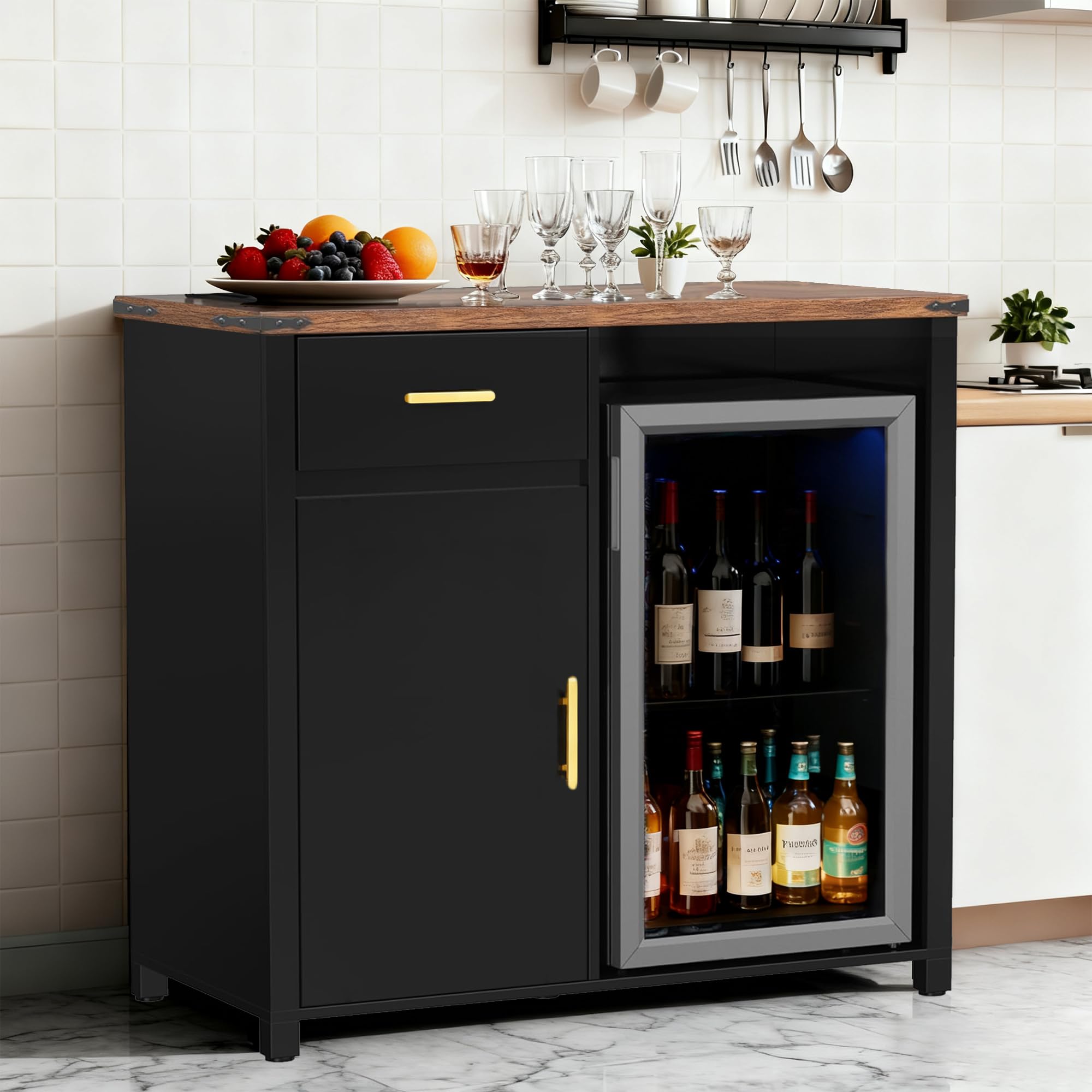 Adssixiao Mini Fridge Cabinet with Storage Space, Coffee Bar Cabinet with Mini Fridge Space, Buffet Sideboard Table for Living Room, Kitchen, Bar,