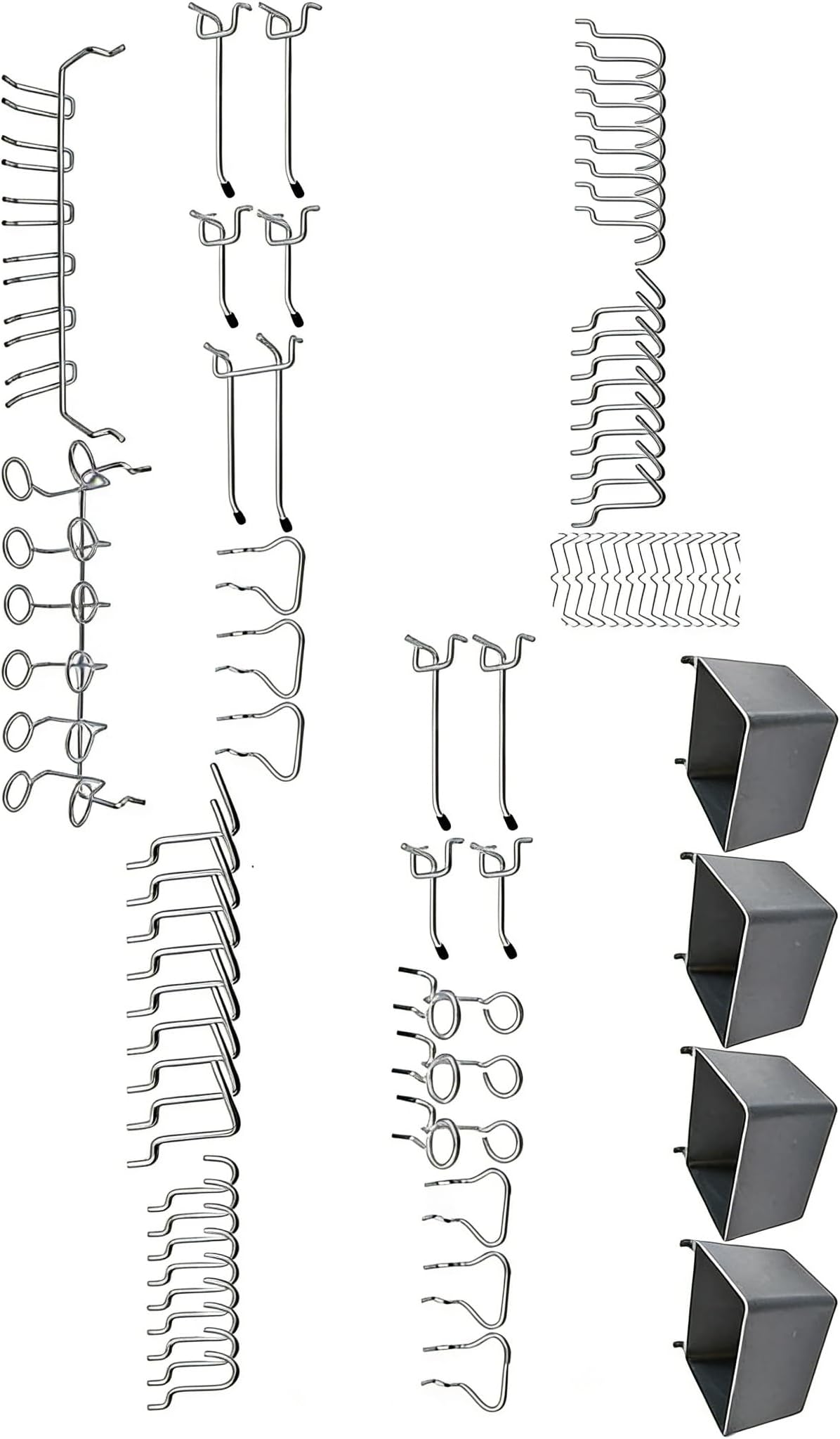 Nickel-Plated Pegboard Hooks, 80 Piece Set with Bins and Locks, Corrosion-Protected Iron and Stainless Steel, for Garage and Workshop Organization, Fits 1/8 and 1/4 Inch Pegboards