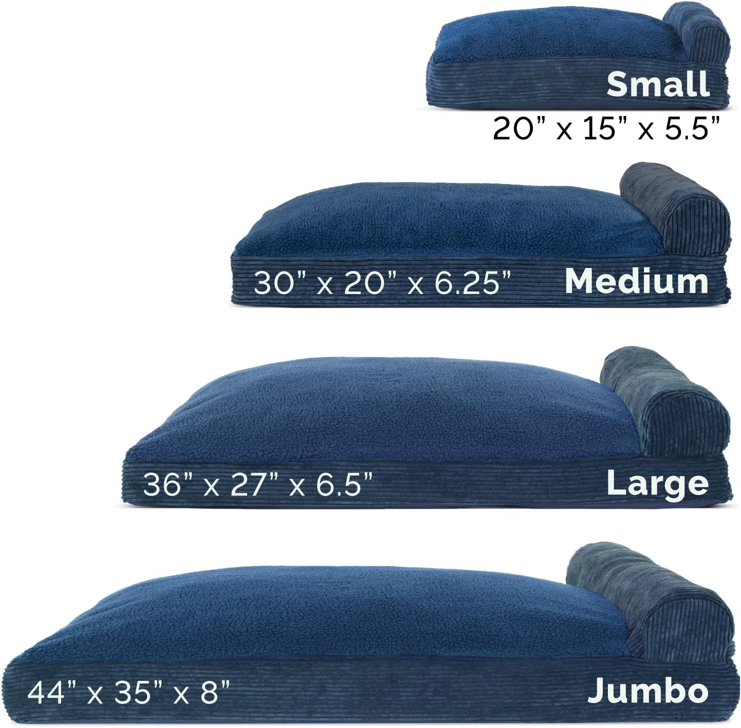 Furhaven Large Pillow Dog Bed Fleece & Corduroy Chaise w/ Removable Washable Cover - Navy, Large : Pet Supplies