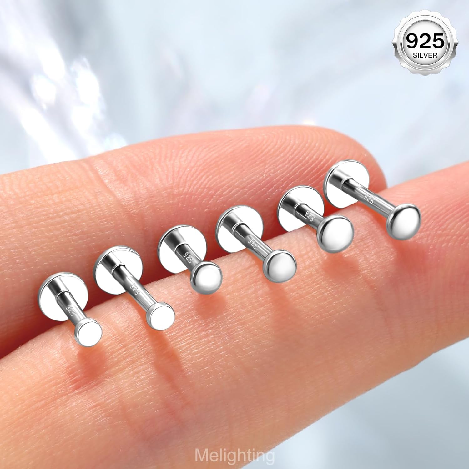 Melighting 16G Helix Earring Sterling Sliver 925 Cartilage Earring Internally Threaded Tragus Earring Flat Back Earring 6/8 mm Helix Piercing - Image 2