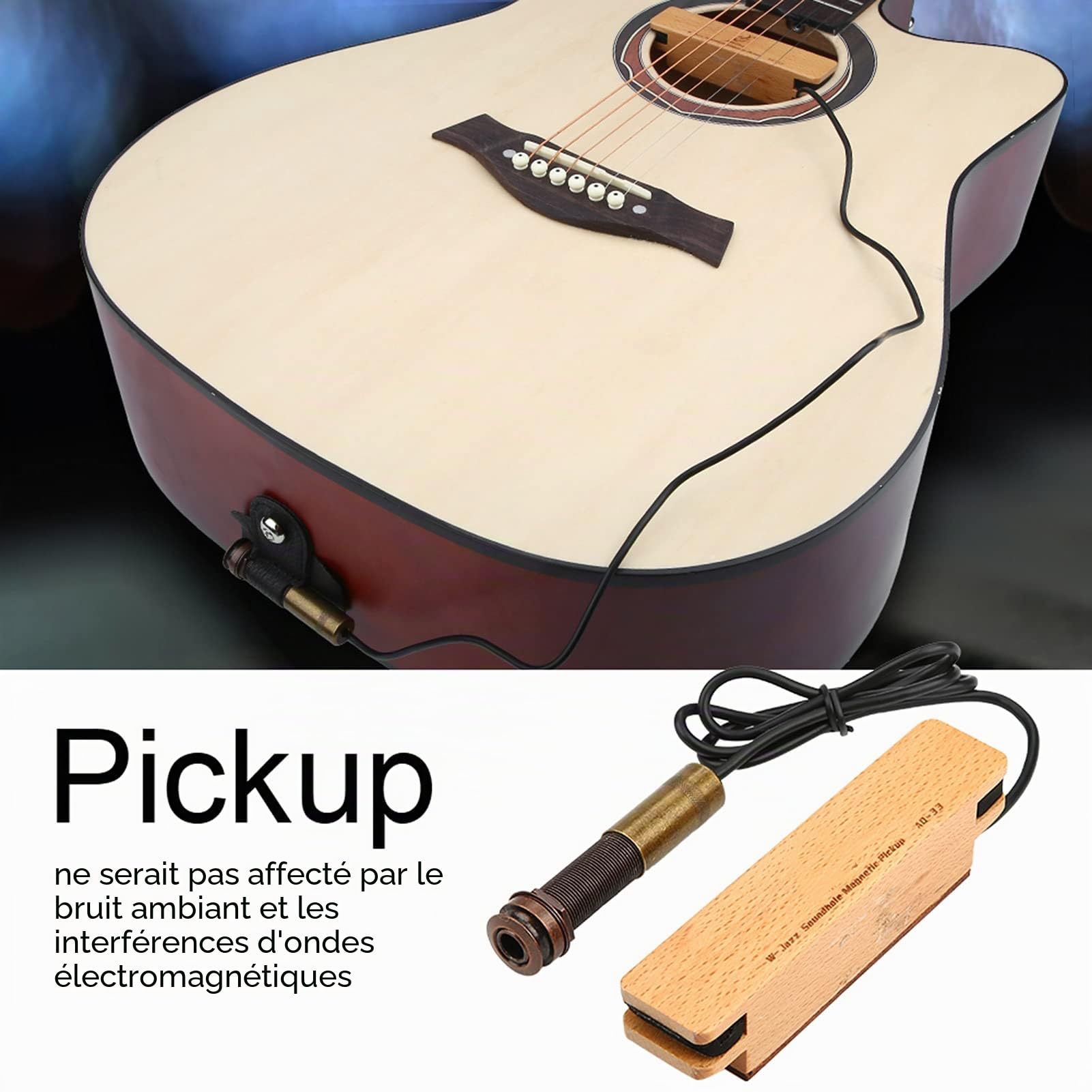 Jeffergarden Micro pour Guitare Acoustique en Bois, Magnétique Passif, Conception Légère, Convient aux Guitares Folk et Classiques, Aucune Batterie Requise