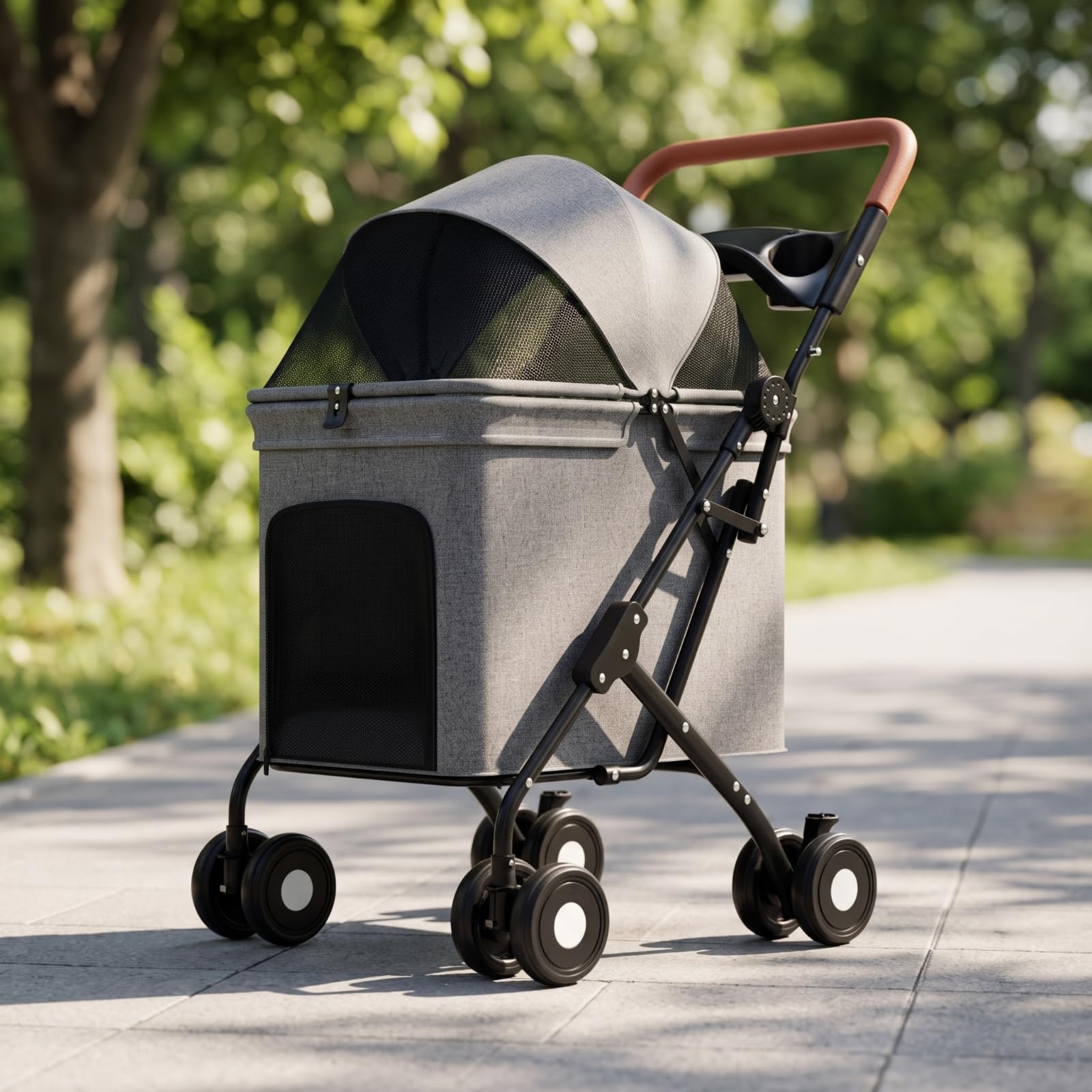KESOTO Passeggino per Animali Carrozzina Cani Gatti Carrello Pet Trasportino con Chiusa Canopy in Rete Aerata Telaio Robusto in Acciaio al Carbonio Lino, Nero, color to 2, size to 2