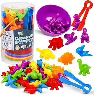 Counting Dinosaurs Color Sorting with Rainbow Bowls for Kids, Sensory Training & Counting Activity, Montessori Preschool Education Learning Math Sorting Toys Sets Gift for 3-5 Years Old Boys Girls