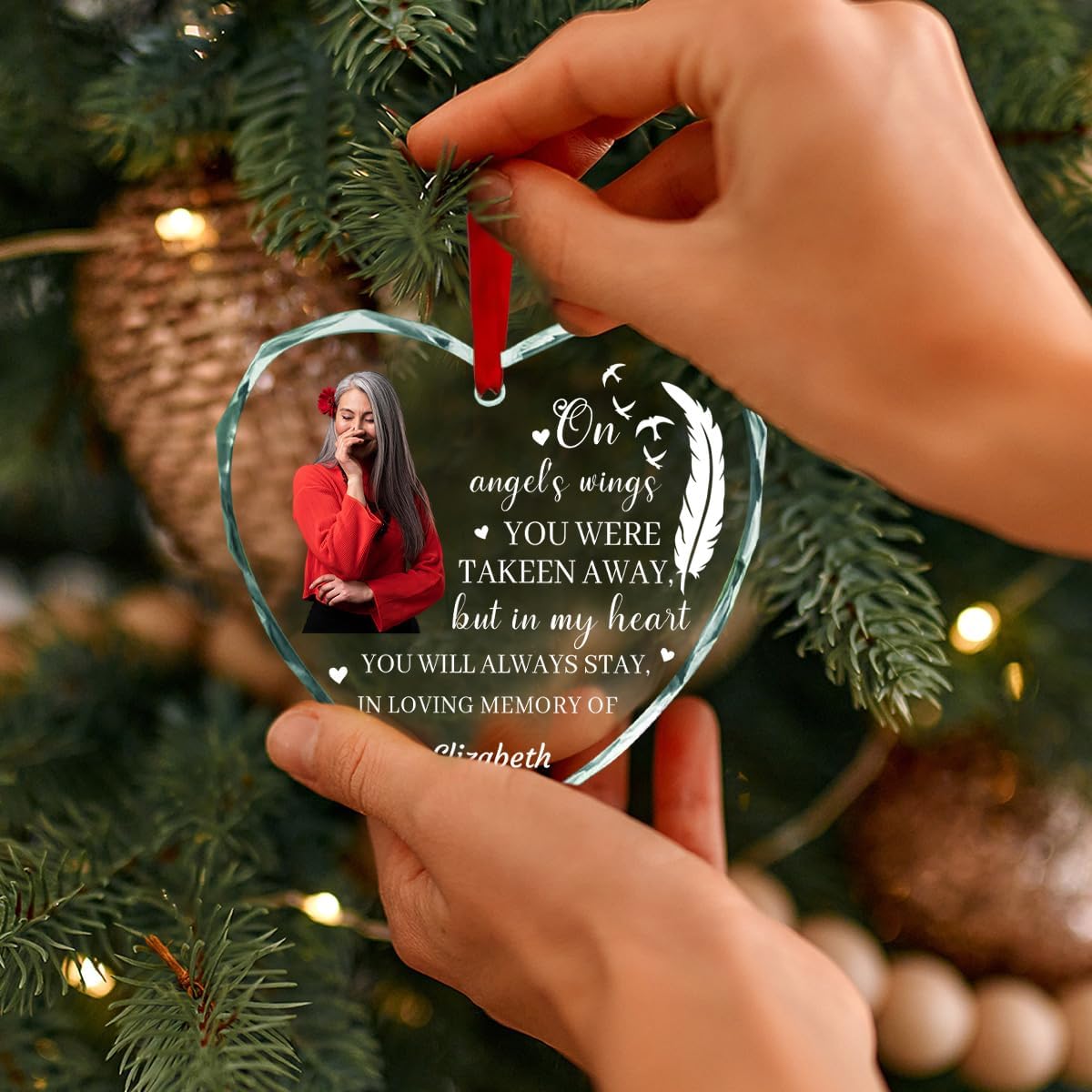 Personalized in Loving Memory Christmas Ornament, Custom Photo Name Years Car Pendant Sympathy Keepsake Gift for Loss of Loved One Dad Mom Remembrance