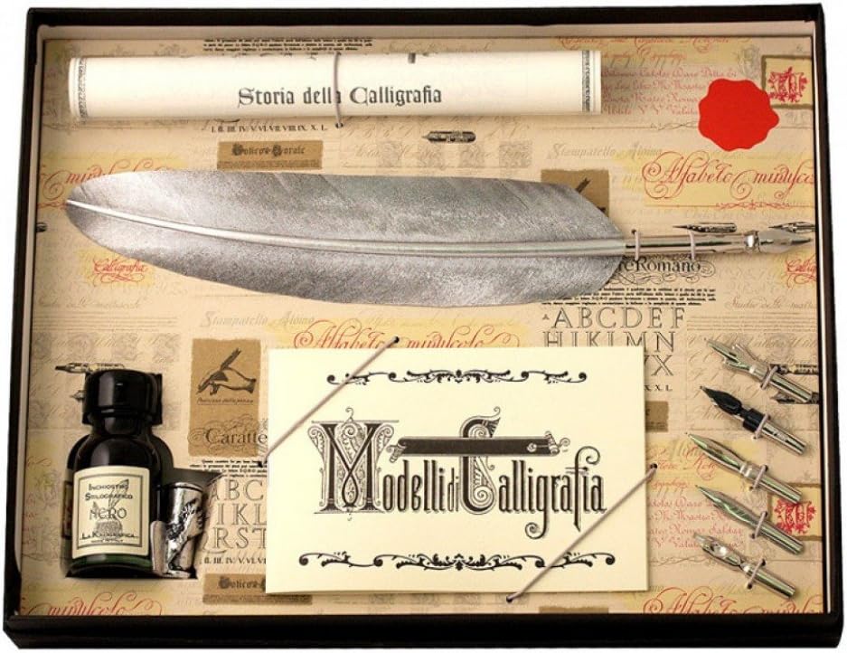 Coles Calligraphy Feather Quill and Nibs Set - Silver