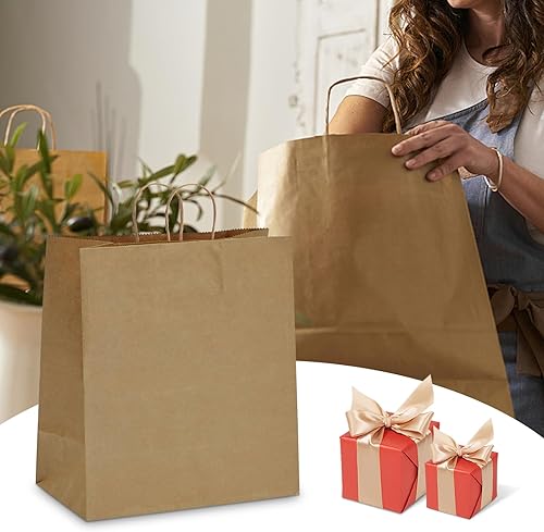 Miniatura 2 de TOWRAP Bolsas de papel marrón con asas, 5 bolsas de regalo de 14 x 10 x 15 pulgadas, a granel, bolsas de compras, bolsas de fiesta, bolsas de venta