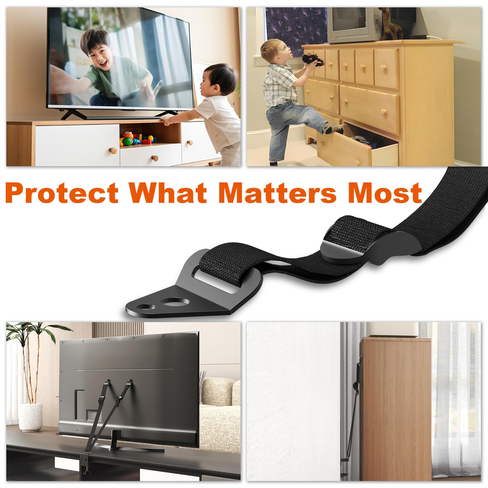 PUTORSEN Sécurité Anti-basculement Meubles Téléviseur Sangle Ajustable avec Pinces sans Perçage, pour Baby Proofing, Compatible avec Trous VESA