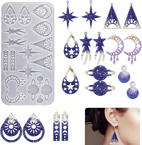 Aretes de astronomía, molde de resina de silicona, fase solar de la luna, cometa, estrella, moldes de fundición de silicona epoxi para anillos,
