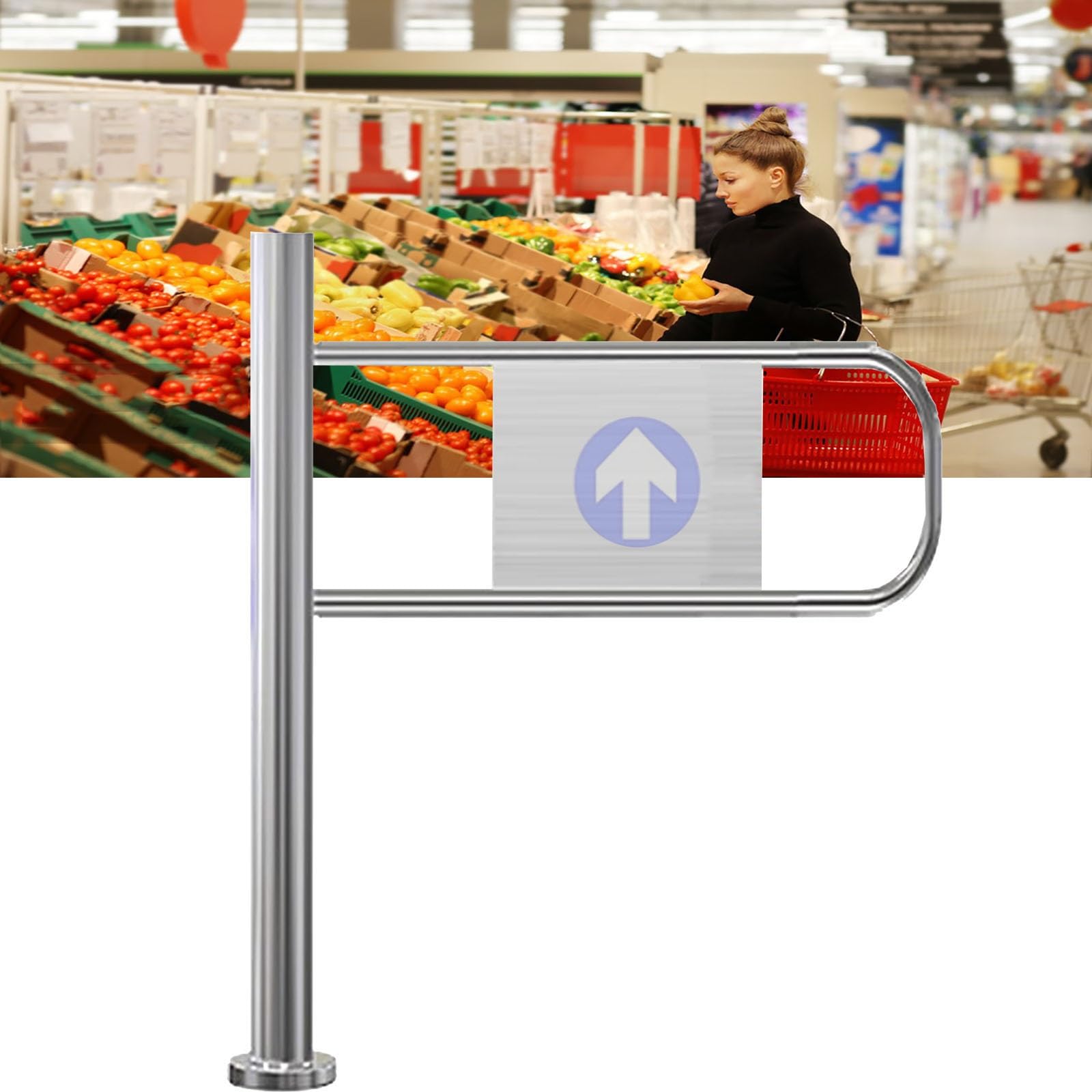 SGKOMN Stainless Steel 1-Way Safety Revolving Door, Double Spring-Loaded Swing Gate, Wide 100cm Half Waist Barrier for Supermarkets & High Traffic Areas, Durable & Secure En, Wide 75cm