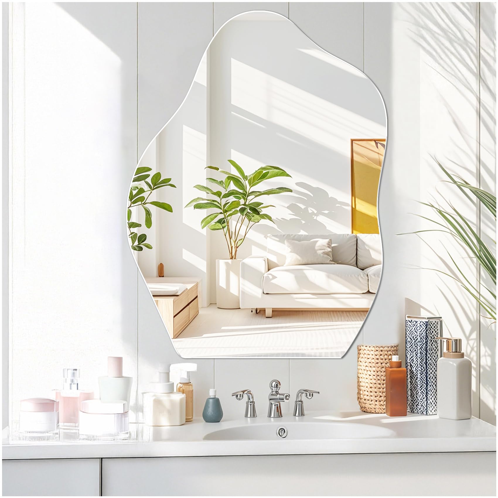 JMITHA Asymmetrical Wall Mirror Frameless Bathroom Mirror 60x45 cm Irregular Modern Hanging Mirrors HD Glass Decorative Wall Mirrors for Bedrooms Living Room Hallway Entryway